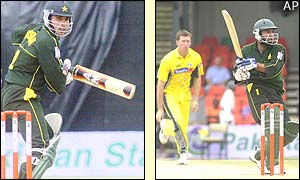 Saeed Anwar (right) is dismissed but Misbah-ul-Haq gets Pakistan back on course with a 50