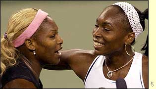 Serena Williams is congratulated by her sister Venus after US Open victory