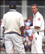 Dominic Cork has a word with Dravid