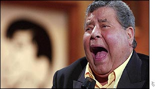 Jerry Lewis at the end of his annual Muscular Dystrophy Association Telethon in Los Angeles, Monday, Sept. 2, 2002