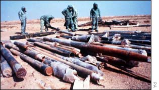 122mm rockets filled with Sarin being destroyed by Allied forces after the Gulf War