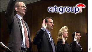 Citigroup executives giving evidence to the US Congress