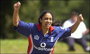 Isa Guha takes a wicket