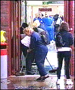 Hospital staff fight the flooding