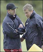 England Sevens coach Joe Lydon with assistant Damian McGrath.