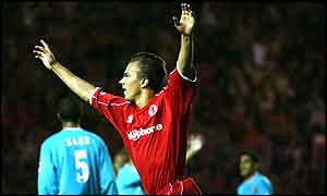 Szilard Nemeth celebrates his goal