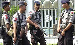 Police outside US embassy in Jakarta