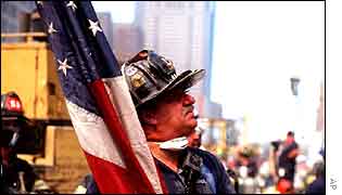 Fireman with US flag