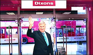 Sir Stanley waving goodbye outside Dixons