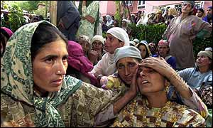 Mourners at Mustaq Amhad Lone's residence