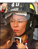 Woman and child at Ground Zero ceremony