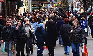 A UK high street full of shoppers