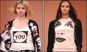 Both models wearing outfits from the Paul Smith collection