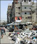 Rubbish piles up along Hamadiya market beside Shatila camp