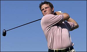 Mark Pilkington tees off at the ninth hole