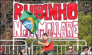 Ferrari fans show their support for Brazilian Rubens Barrichello who starts from fourth spot