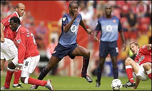 Patrick Vieira stretches his weary legs against Charlton