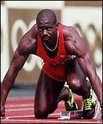 Ben Johnson at the start of the 1988 Olympic 100m final