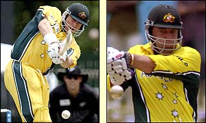 Matthew Hayden and Darren Lehmann in action for Australia