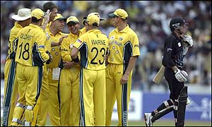 Lou Vincent is dismissed by Glenn McGrath