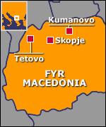Map of Macedonia showing Skopje, Tetovo and Kumanovo