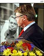 The leader of the Moderates Party, Bo Lundgren, beside his election poster