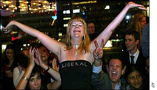 Liberal supporters after the result was announced