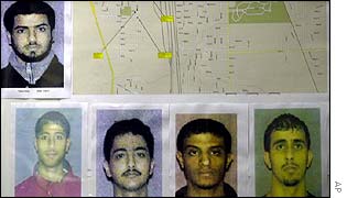 Pictures of the five original suspects and a map of their neighbourhood