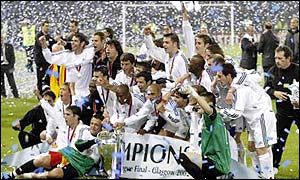 Real Madrid celebrate winning last year's European Cup