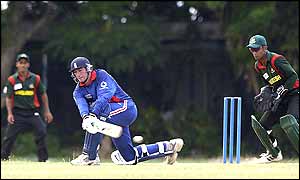 Ronnie Irani sweeps to the boundary on the way to his century