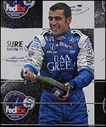 Dario Franchitti is delighted after winning the Rockingham 500