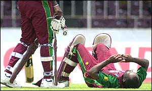 Brian Lara rests during his innings