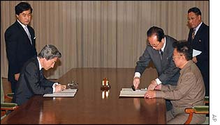 Japanese Prime Minister Junichiro Koizumi and North Korean leader Kim Jong-il