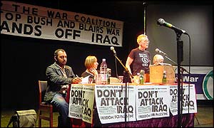 Speakers at the anti-war rally