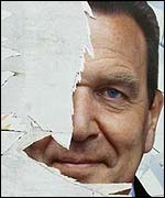 Torn poster of Chancellor Gerhard Schroeder