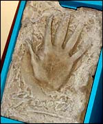 Gareth Gates' plaster palm print