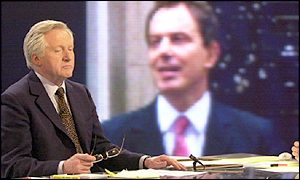 David Dimbleby with Tony Blair on screen