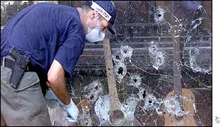 Bomb damaged windows on Allenby Street