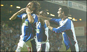 Blackburn Rovers' Corrado Grabbi celebrates his equaliser
