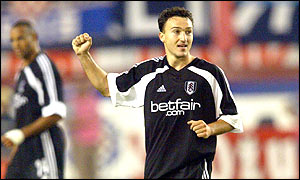 Fulham's Steed Malbranque celebrates his winning goal 