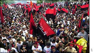 Sandinista supporters outside National Assembly