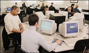Students using the internet at a university