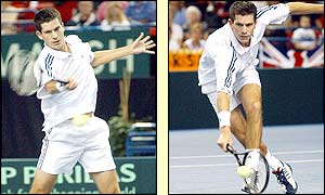 Tim Henman gets Britain's Davis Cup tie underway but drops his second service game to go a break down against Danai Udomchoke 
