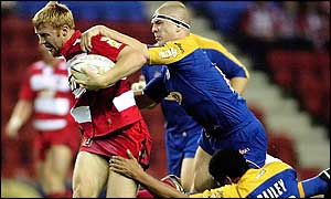 David Hodgson takes on the Leeds defence