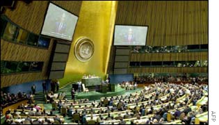 George W Bush addresses the UN General Assembly on 12 September