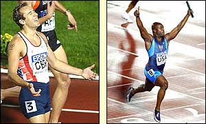 Chris Rawlinson is third in the 400m hurdles and the USA win the 4x100m relay