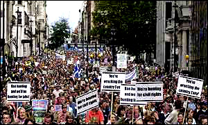 Protesters march down St James's Street