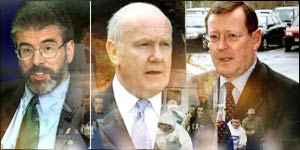 (L-Right) Gerry Adams, John Reid and David Trimble