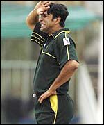 Wasim Akram looks despairingly into the distance