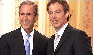 President Bush (L) and Prime Minister Blair 